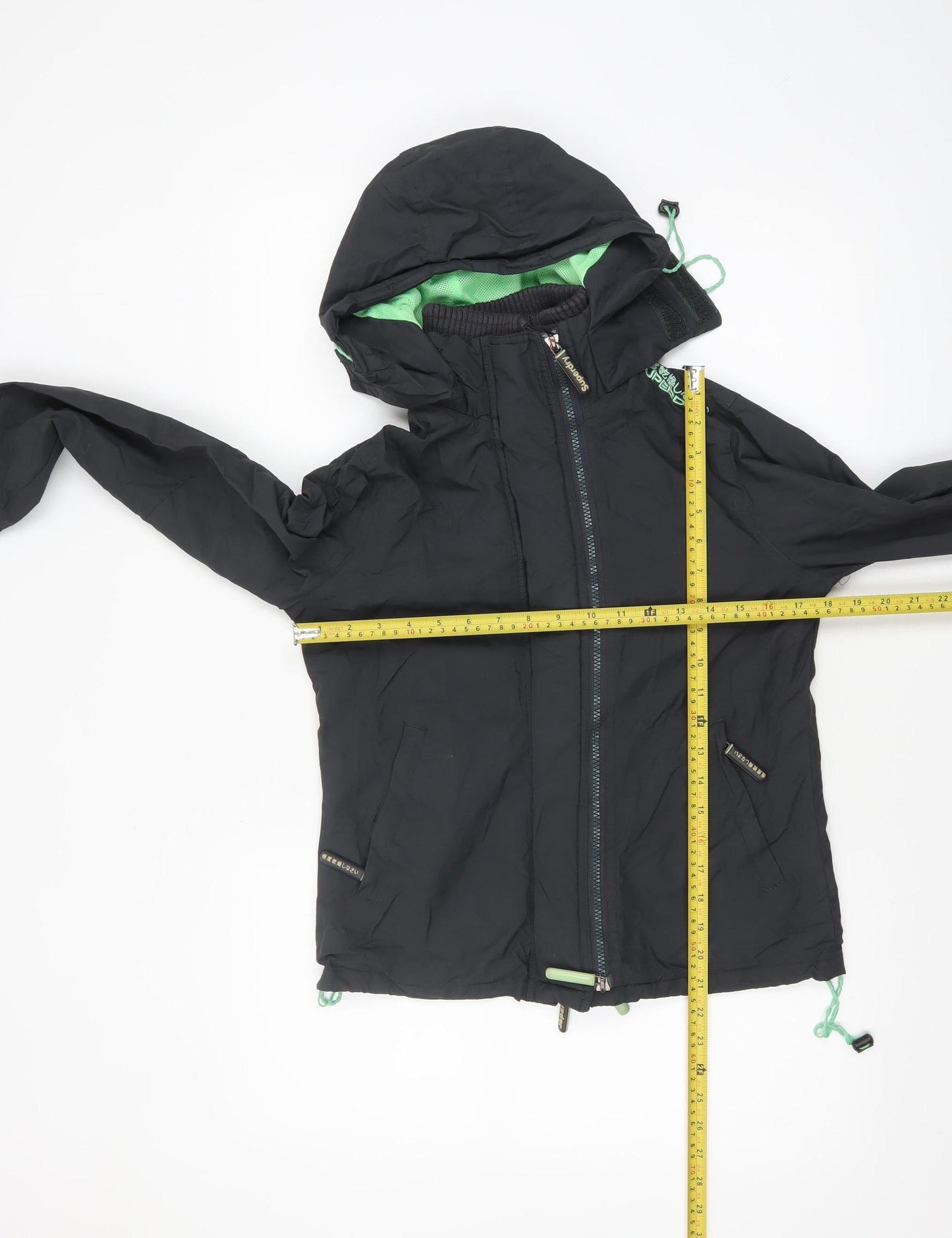 Superdry Women Black Windcheater Hooded Windbreaker Jacket Size M