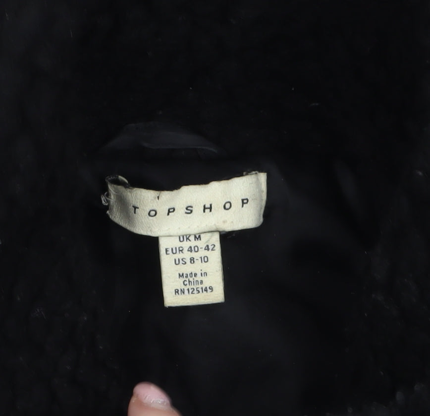 Topshop Women's Black Fleece Zip Up Jacket Size M
