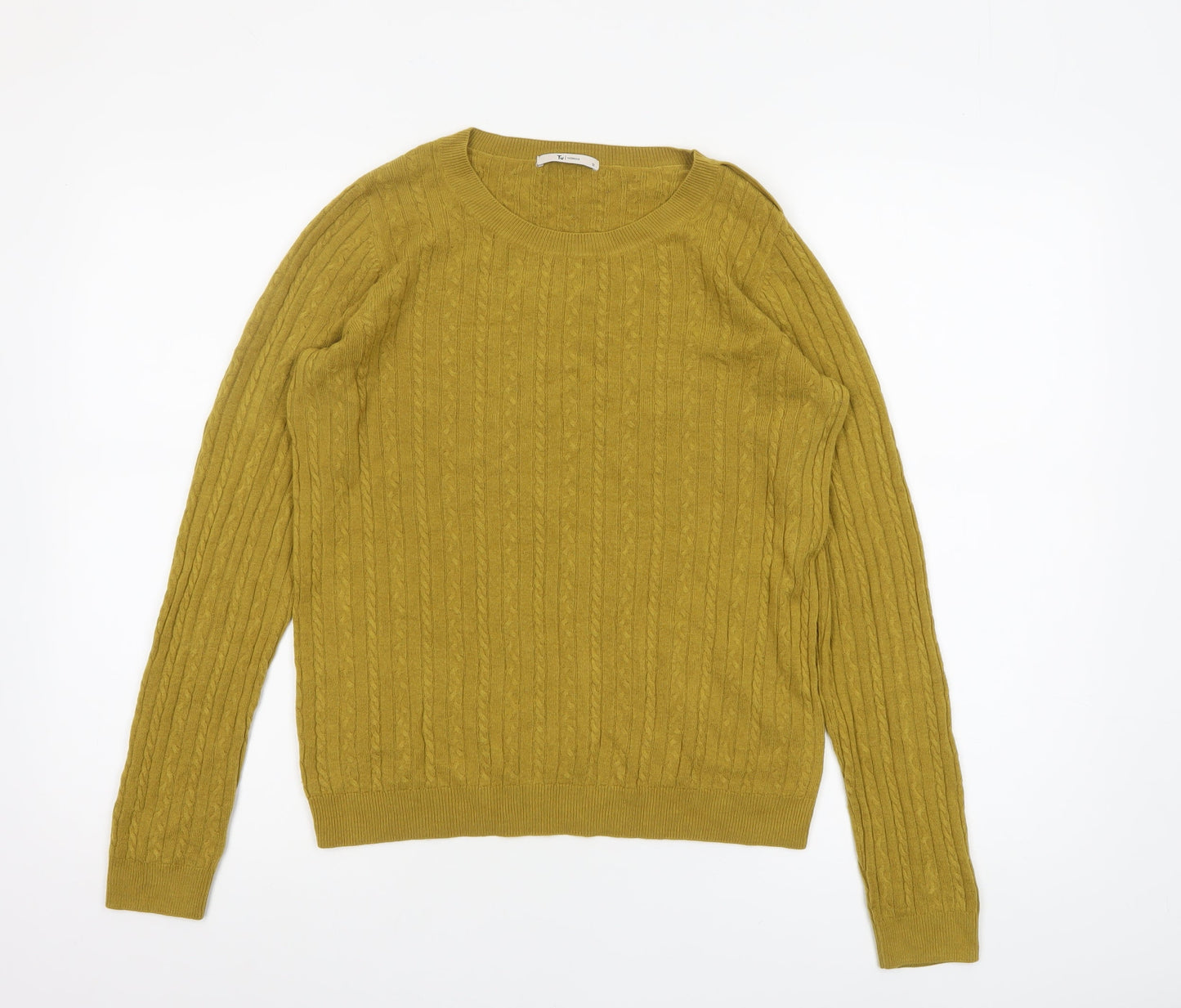 Tu Womens Yellow Cable Knit Crew Neck Jumper Size 12