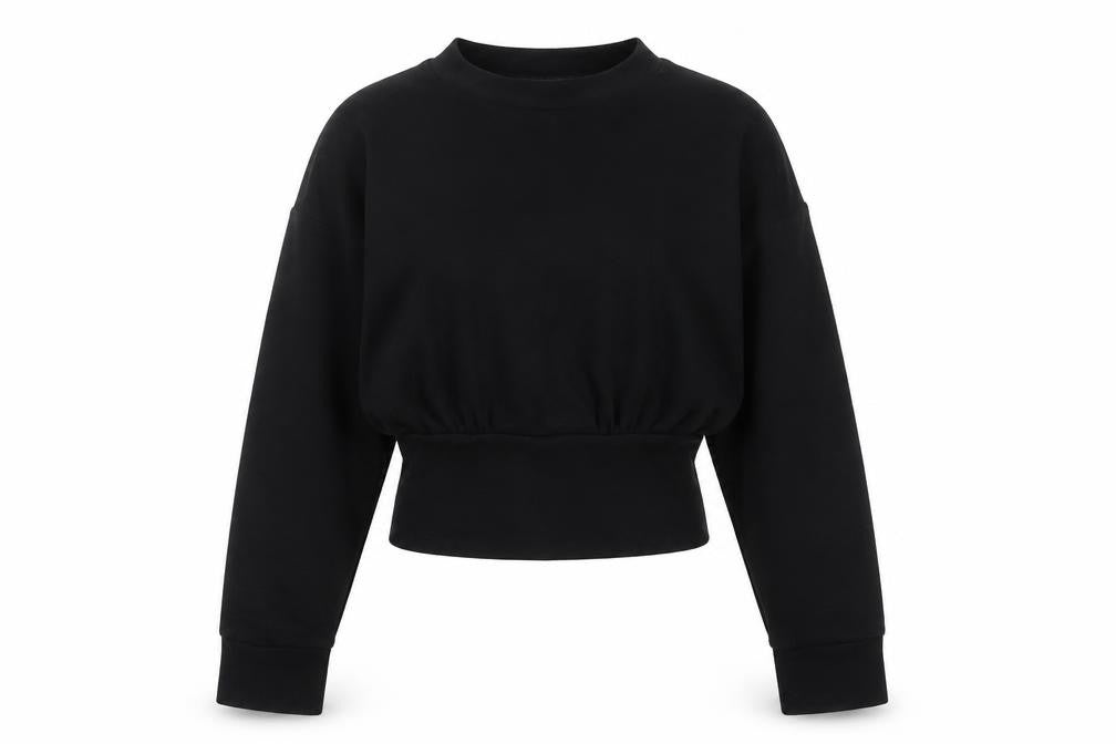 ASOS DESIGN Women's Black Cropped Long Sleeve Crew Neck Top Size S UK 8-10