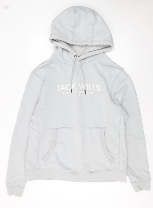 Jack Wills Men's Grey Pullover Hoodie L Embroidered Logo Cotton Blend