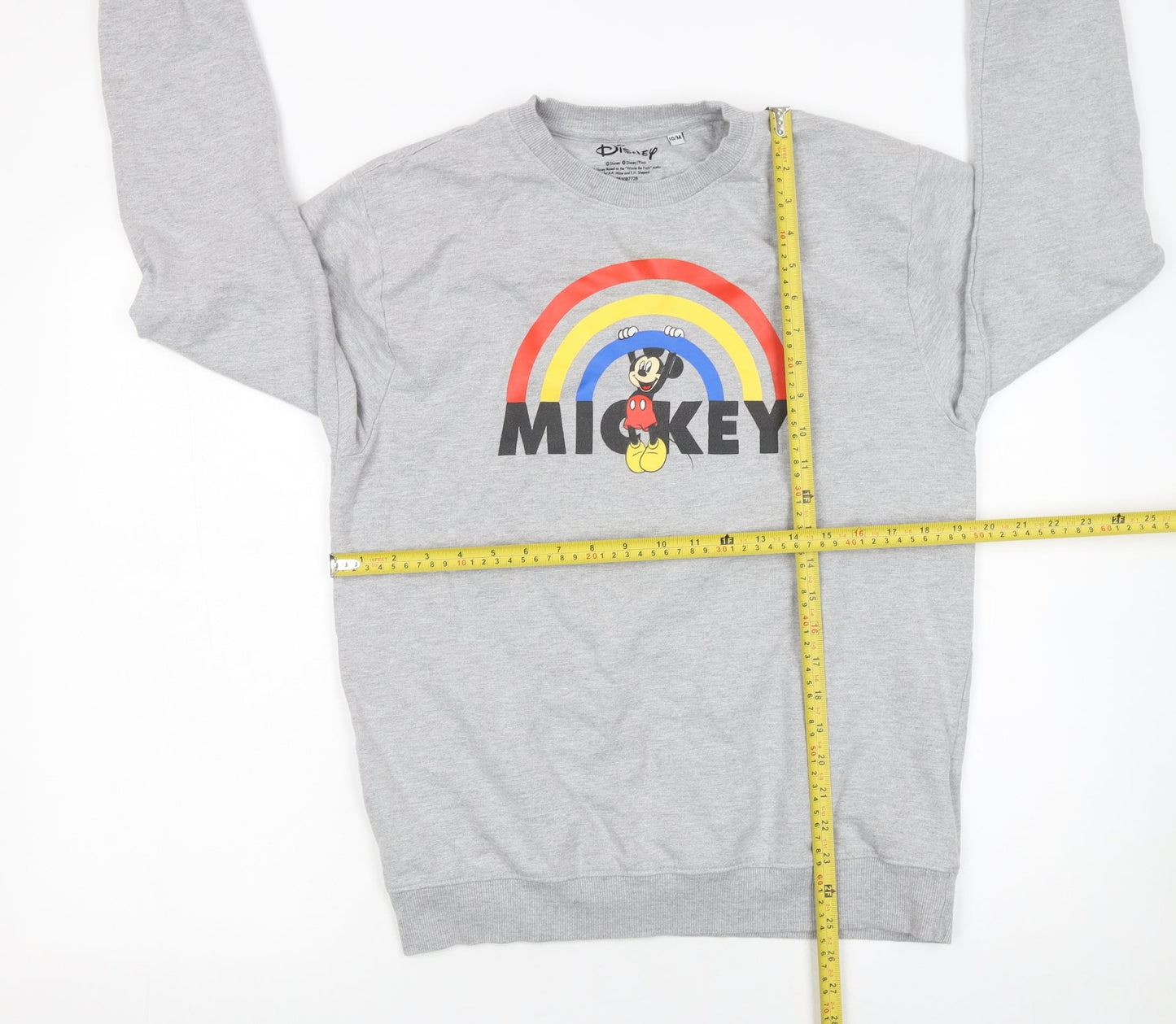 Disney Women Grey Mickey Mouse Rainbow Crew Neck Sweatshirt Size 10 M