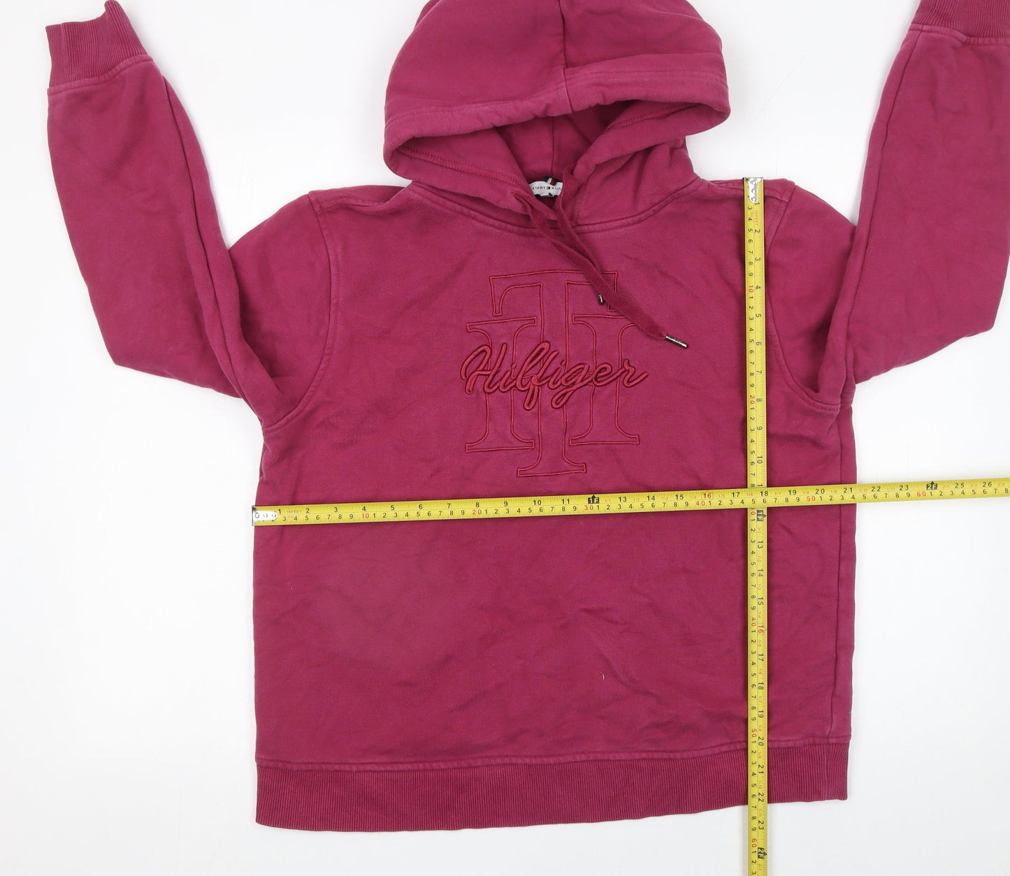 Tommy Hilfiger Womens Burgundy Hoodie Medium Cotton Logo Pullover