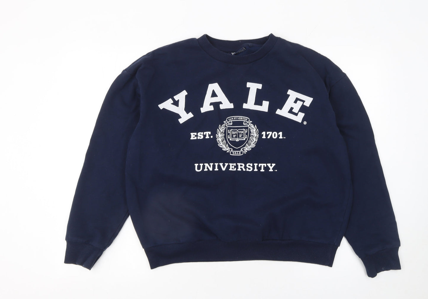 NEXT Womens Navy Yale University Logo Sweatshirt UK 8 Cotton Blend