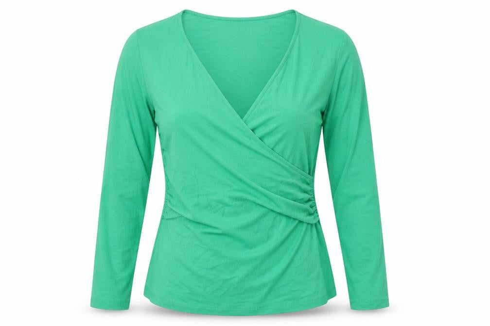 Sosandar Women’s Green Wrap Jersey 3/4 Sleeve Blouse UK 12
