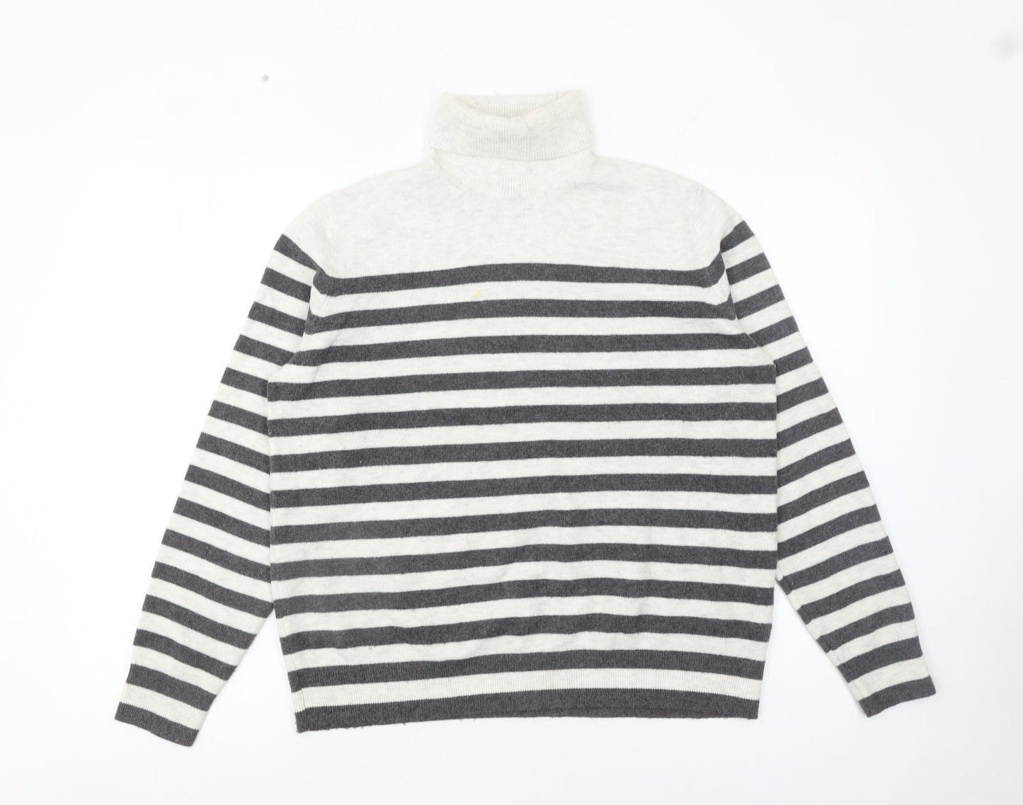 Marks and Spencer Women’s Grey Striped Roll Neck Jumper Size M