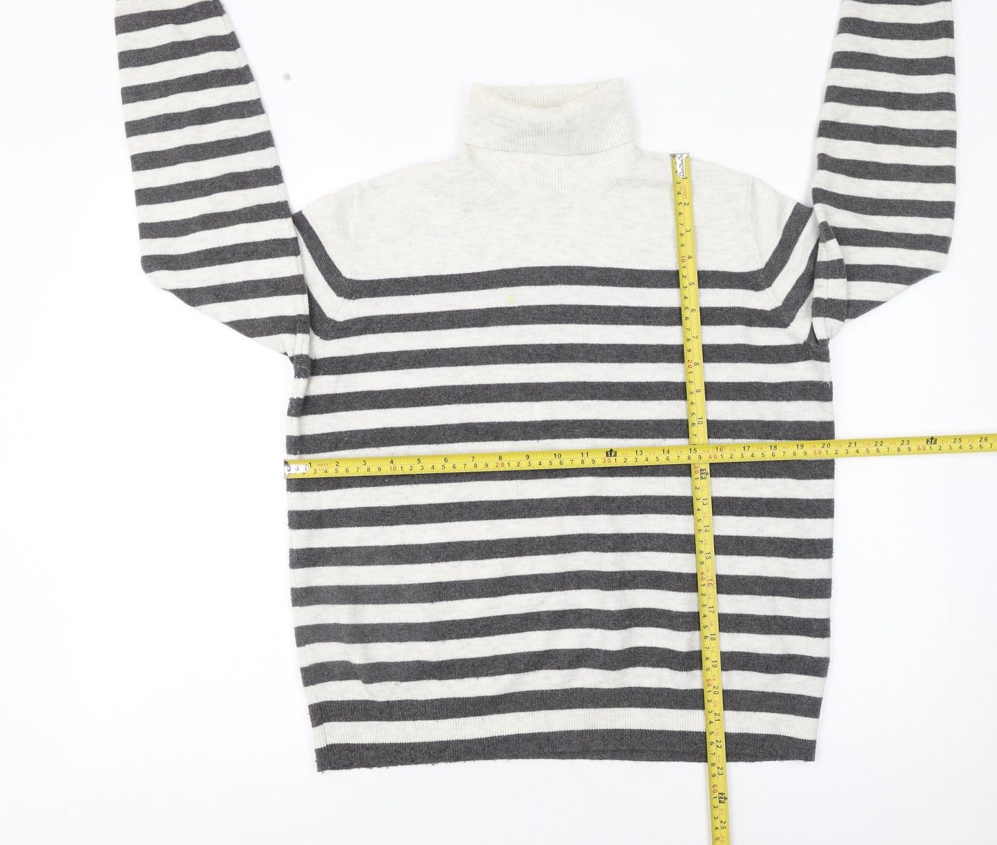 Marks and Spencer Women’s Grey Striped Roll Neck Jumper Size M