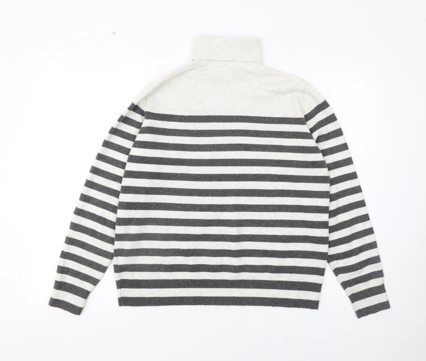 Marks and Spencer Women’s Grey Striped Roll Neck Jumper Size M