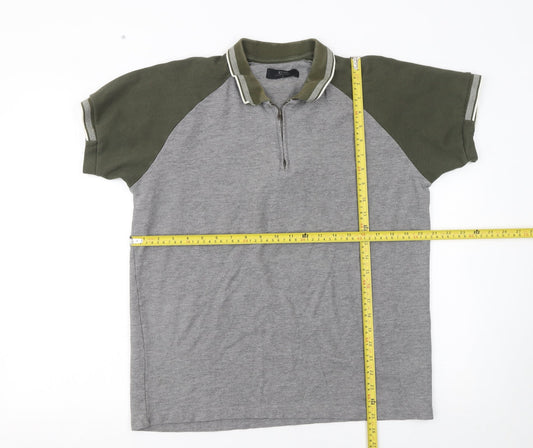 Atlas Men’s Grey Short Sleeve Polo Shirt Size L 1/4 Zip Casual Cotton Blend