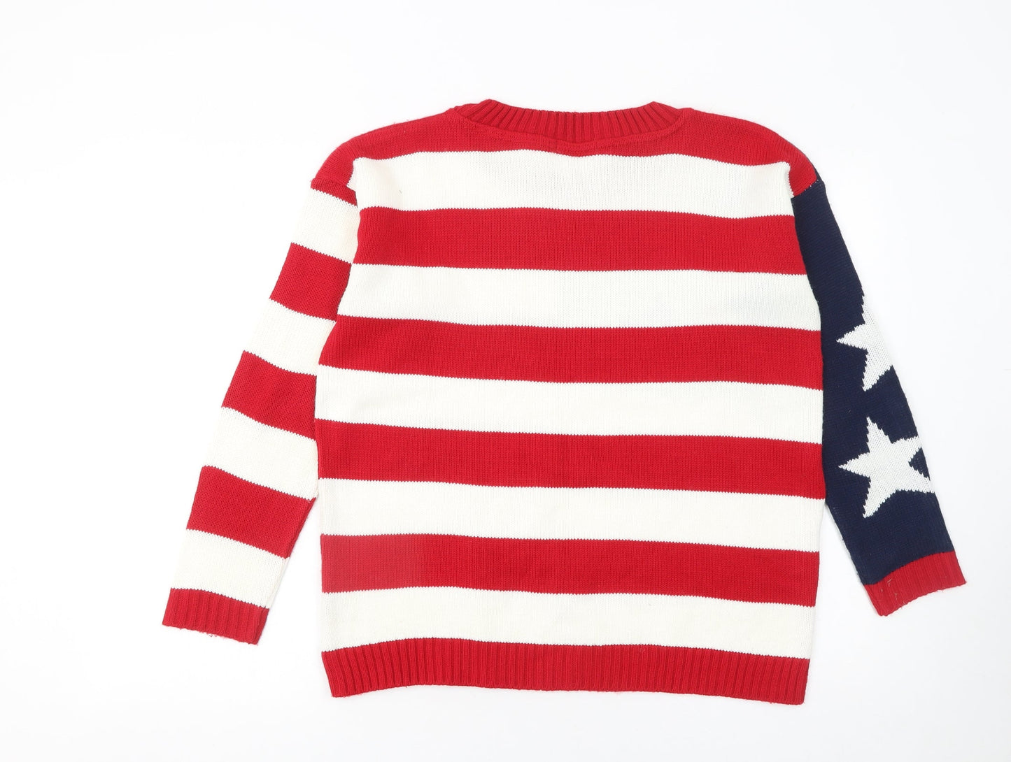 Pura Moda Women's Multicoloured M Crew Neck Knit Patriotic Jumper