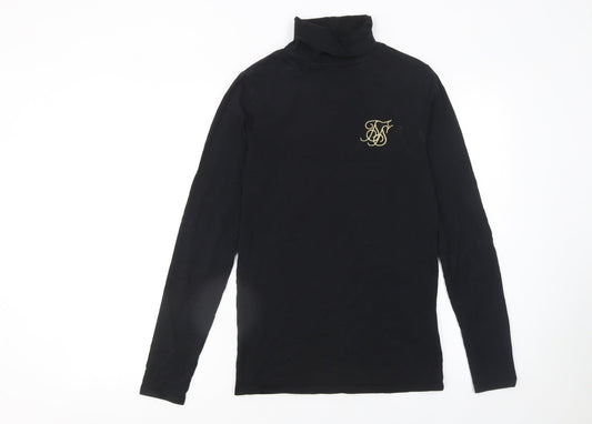 SikSilk Men's Black Roll Neck Long Sleeve Slim Fit T-Shirt XS