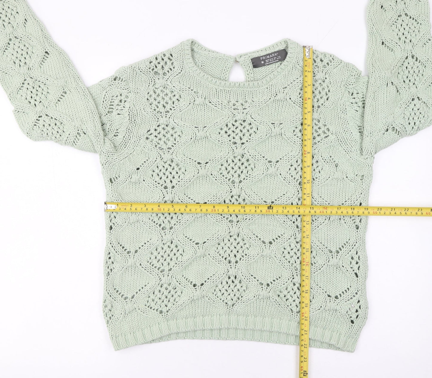 Primark Women’s Green Open-Knit Cotton Blend Jumper Size 12