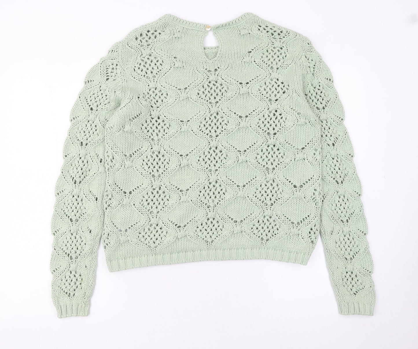 Primark Women’s Green Open-Knit Cotton Blend Jumper Size 12