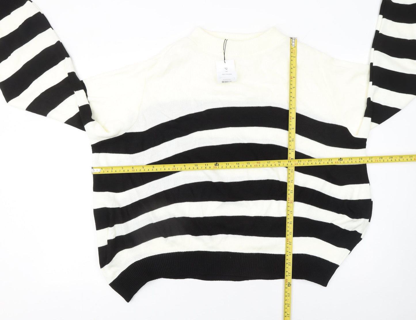 Pixiegirl Women's Black White Striped Crew Neck Jumper Size 14-16