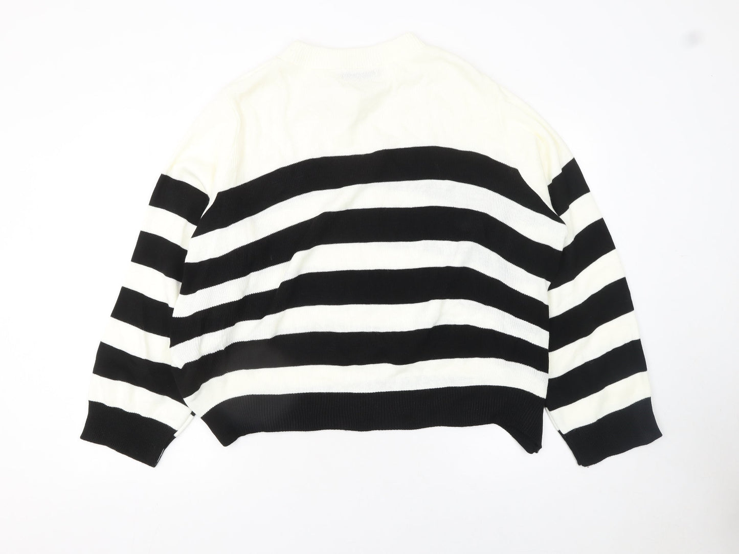 Pixiegirl Women's Black White Striped Crew Neck Jumper Size 14-16