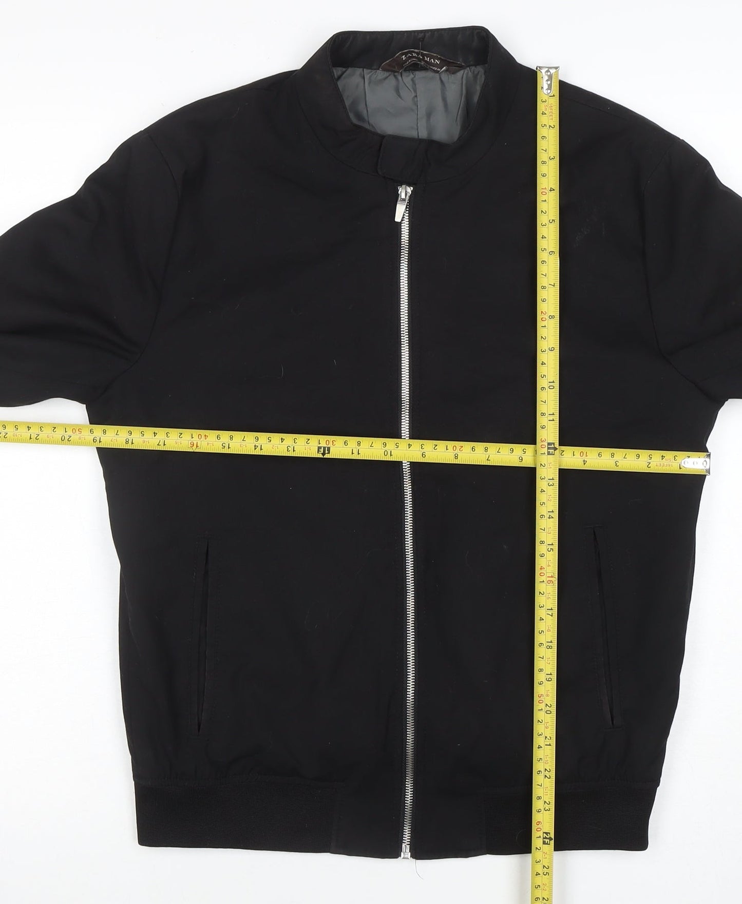 Zara Man Black Bomber Jacket Men M Full Zip Casual Lightweight