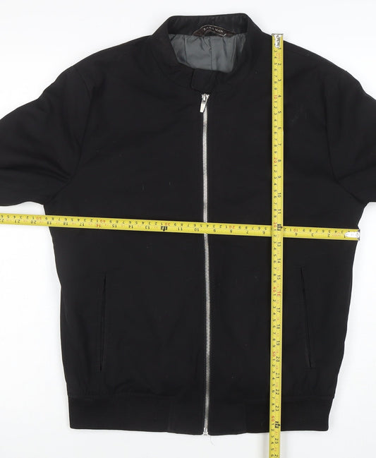 Zara Man Black Bomber Jacket Men M Full Zip Casual Lightweight