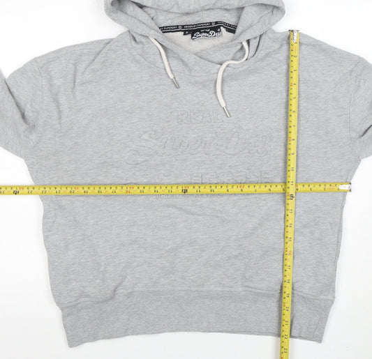 Superdry Men's Grey Pullover Hoodie Size L Embroidered Logo