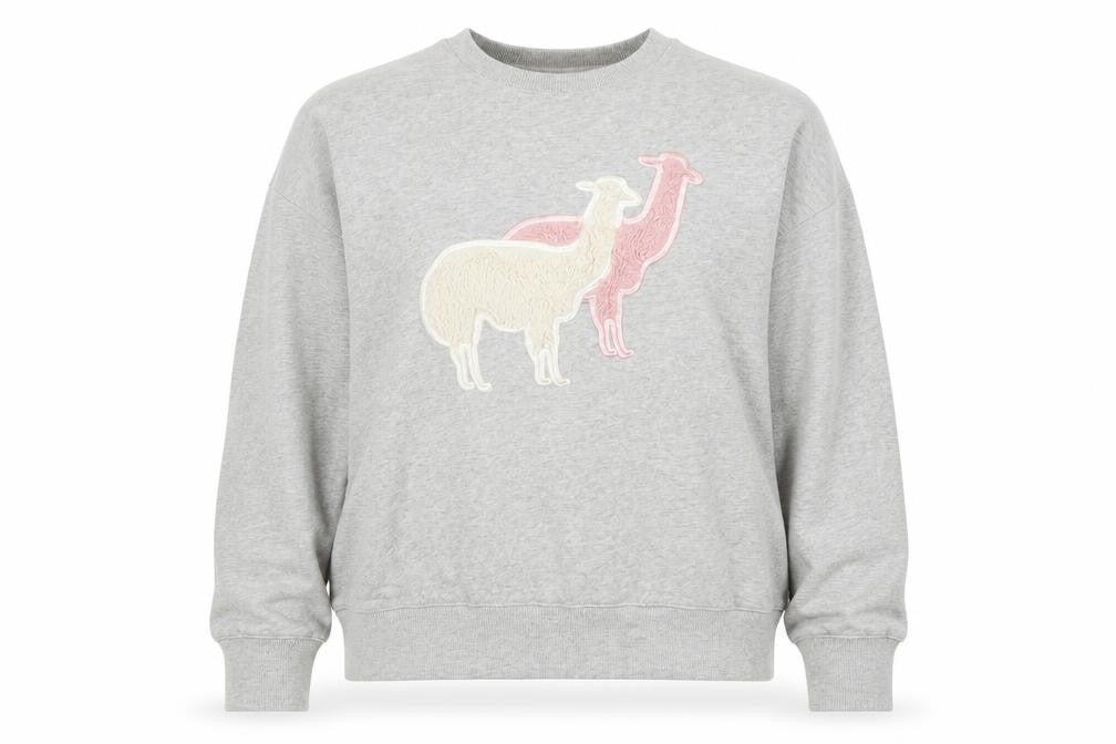 Sugar & Daisy Womens Grey Llama Embroidered Pullover Sweatshirt M