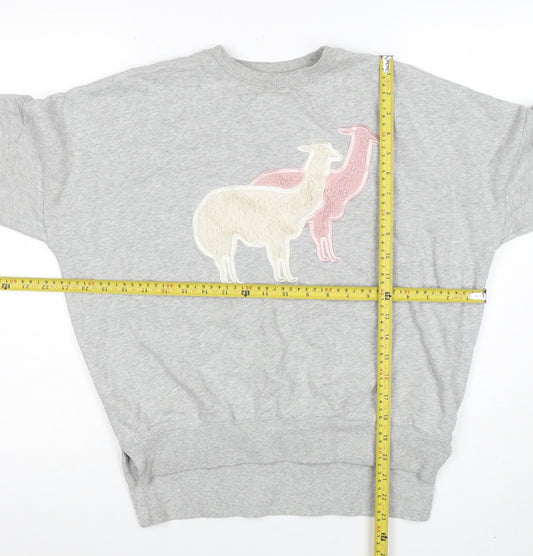 Sugar & Daisy Womens Grey Llama Embroidered Pullover Sweatshirt M