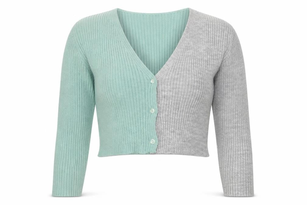 PrettyLittleThing Women Green Grey V-Neck Ribbed Knit Cardigan M
