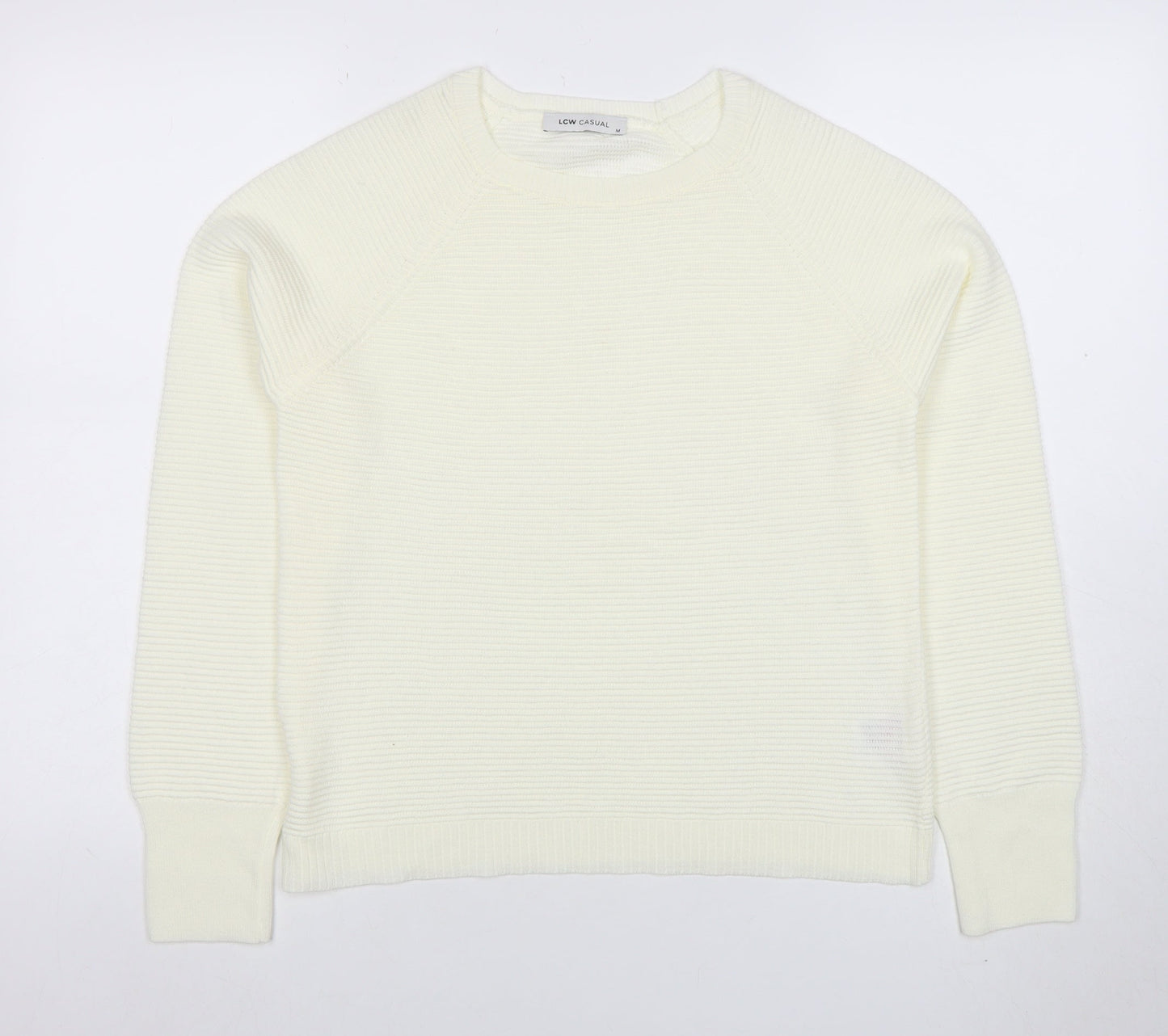 LCW Casual Women's Ivory Knit Crew Neck Pullover Jumper Size M