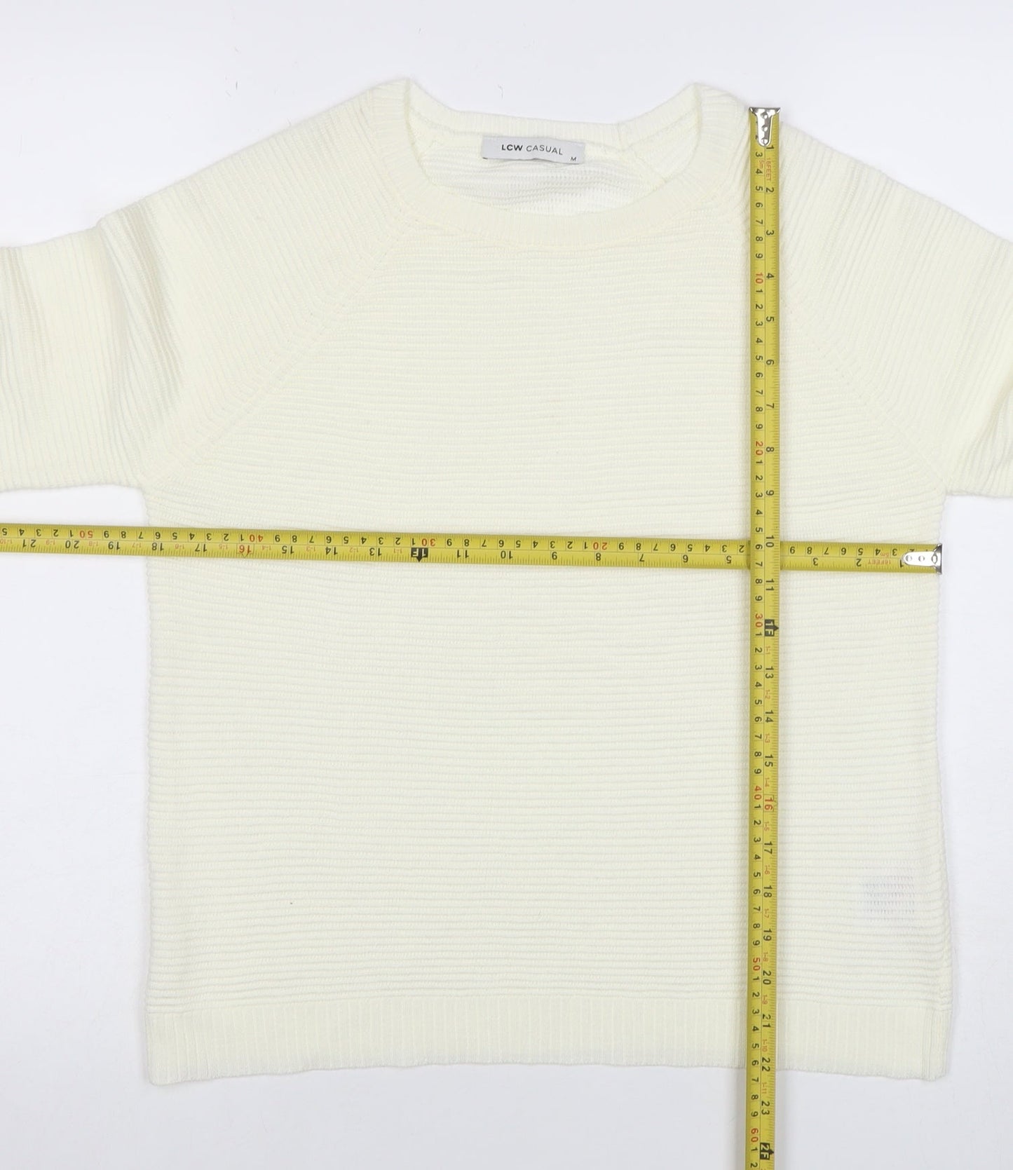 LCW Casual Women's Ivory Knit Crew Neck Pullover Jumper Size M