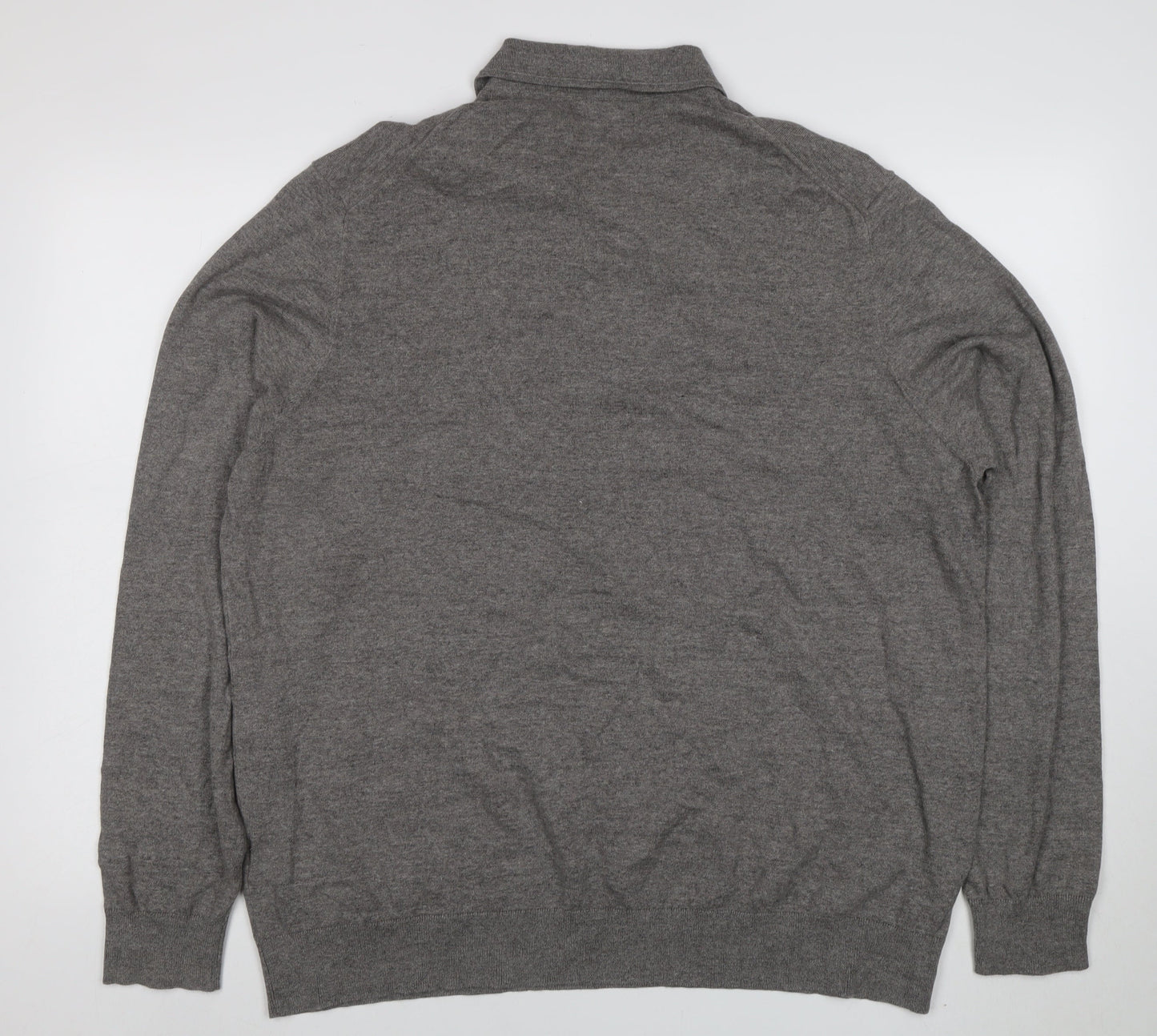 Marks and Spencer Mens Grey 2XL Cotton Rich Long Sleeve Polo