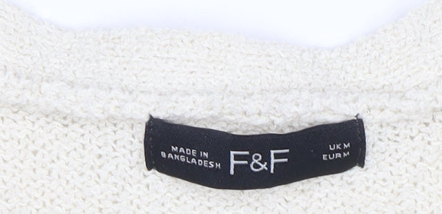 F&F Womens Ivory V-Neck Knit Pullover Jumper Size M
