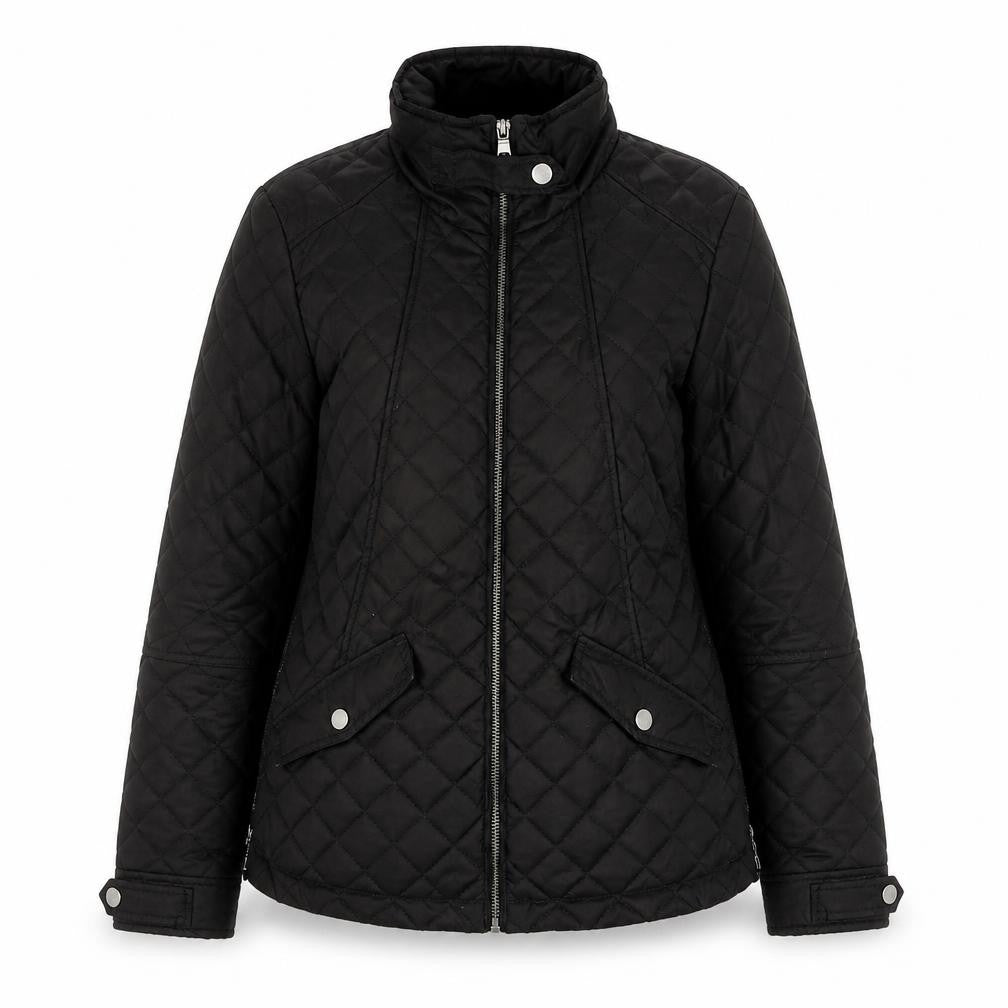 Next Women's Black Quilted Mid-Length Jacket Size 8 Shower Resistant