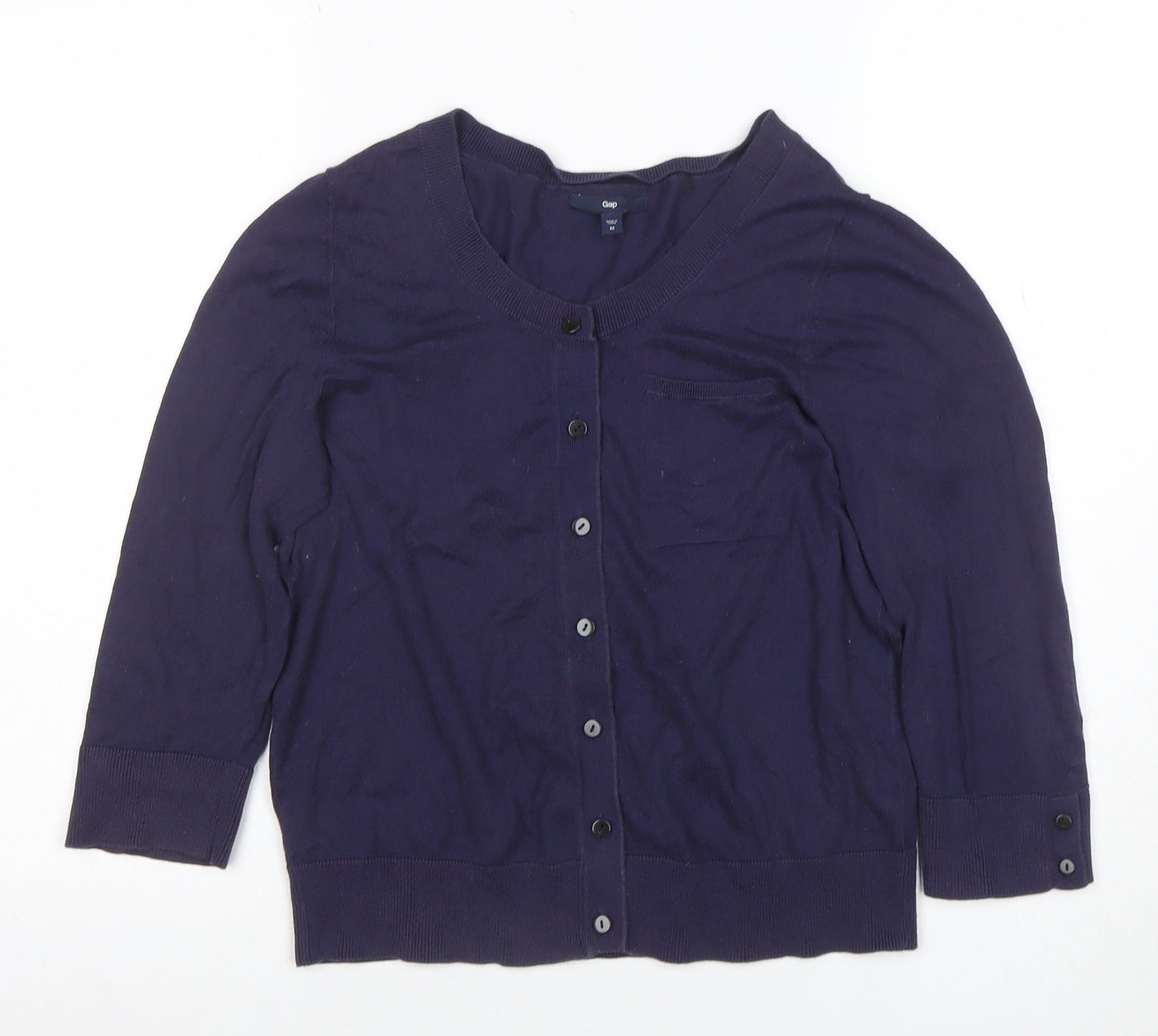 Gap Women's Blue Cotton 3/4 Sleeve Button Cardigan M