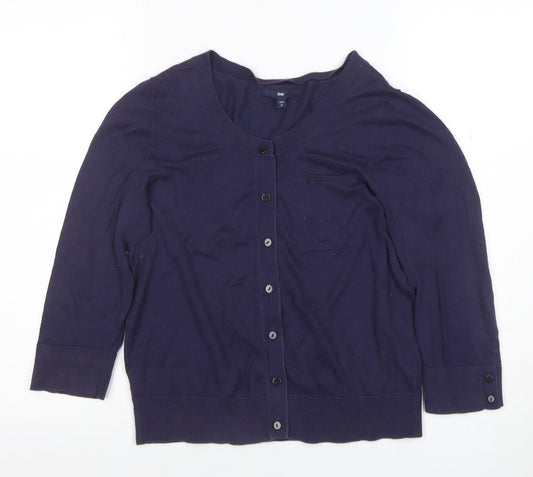 Gap Women's Blue Cotton 3/4 Sleeve Button Cardigan M