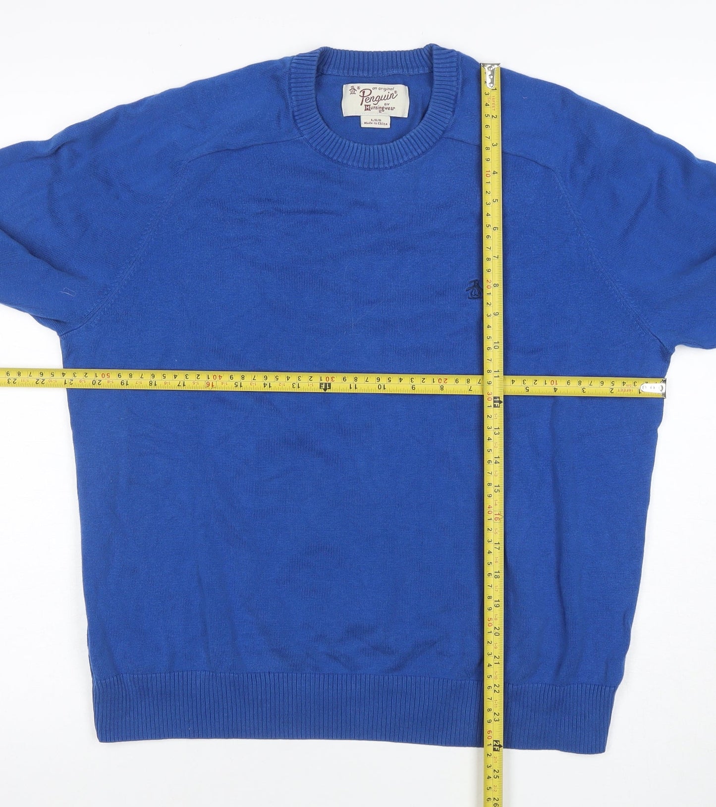 Original Penguin Men's Blue Cotton Crew Neck Jumper Size L