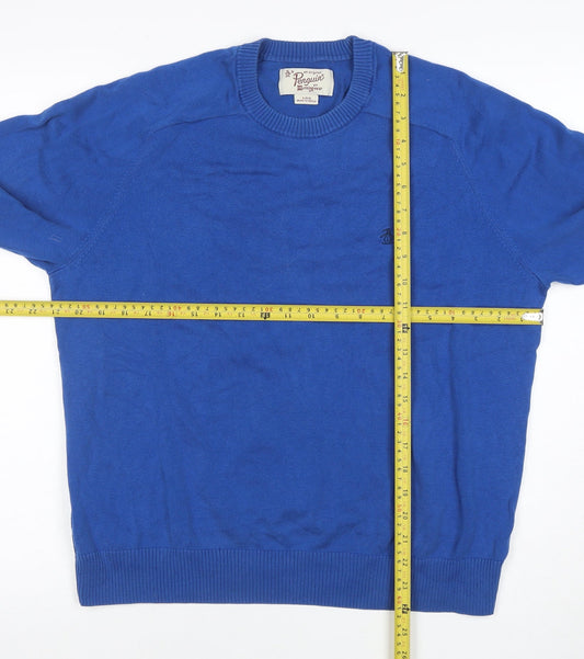 Original Penguin Men's Blue Cotton Crew Neck Jumper Size L