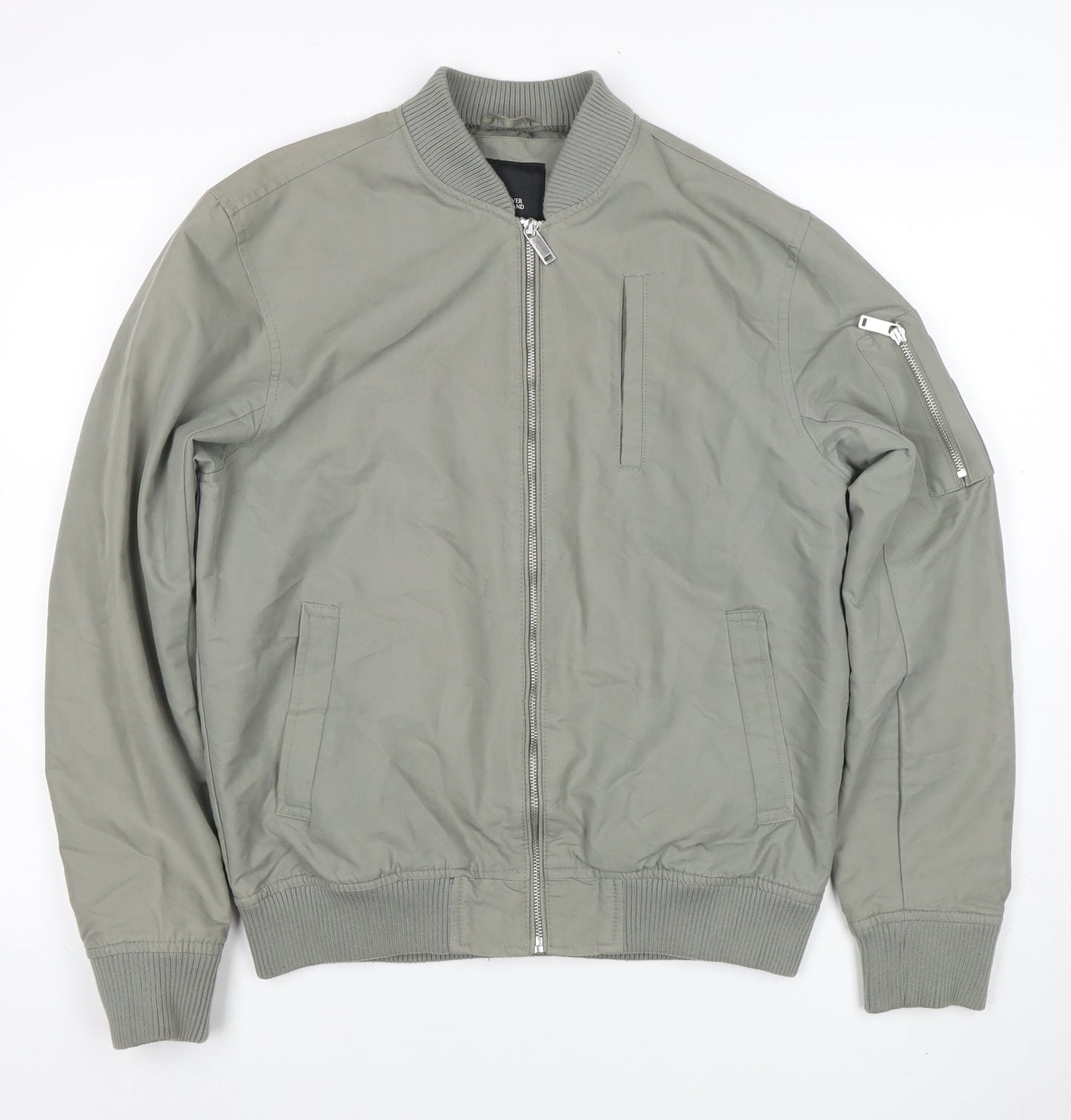 River Island Men's Grey Bomber Jacket M Lightweight Zip-Up Classic Style