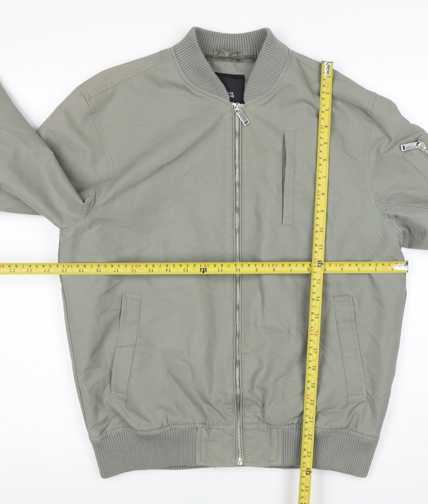 River Island Men's Grey Bomber Jacket M Lightweight Zip-Up Classic Style