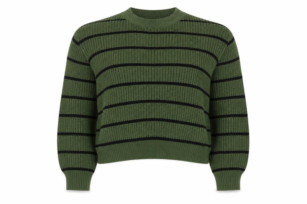CIDER Women's Green Striped Chunky Knit Pullover Jumper Size S