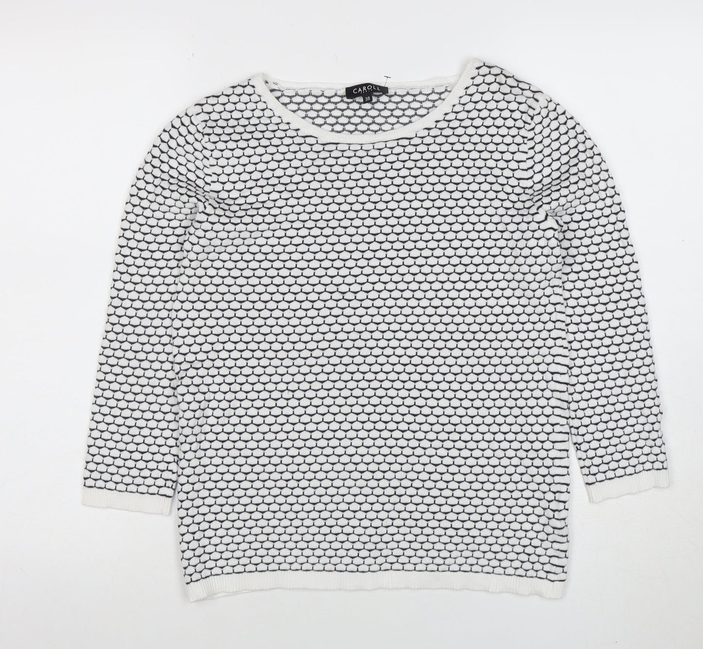 Caroll Women’s White Black Cotton Knit Pullover Jumper Size 10