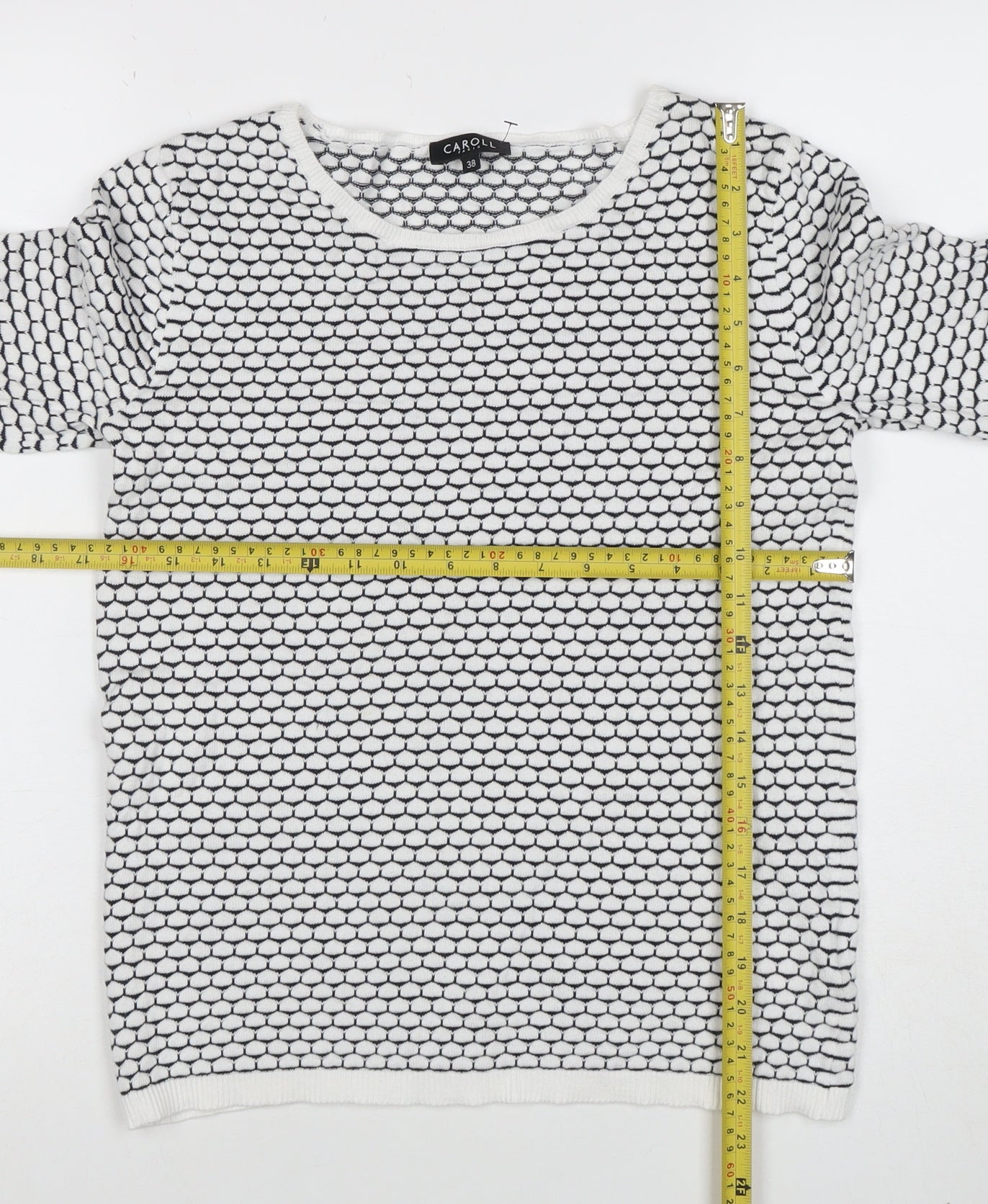 Caroll Women’s White Black Cotton Knit Pullover Jumper Size 10