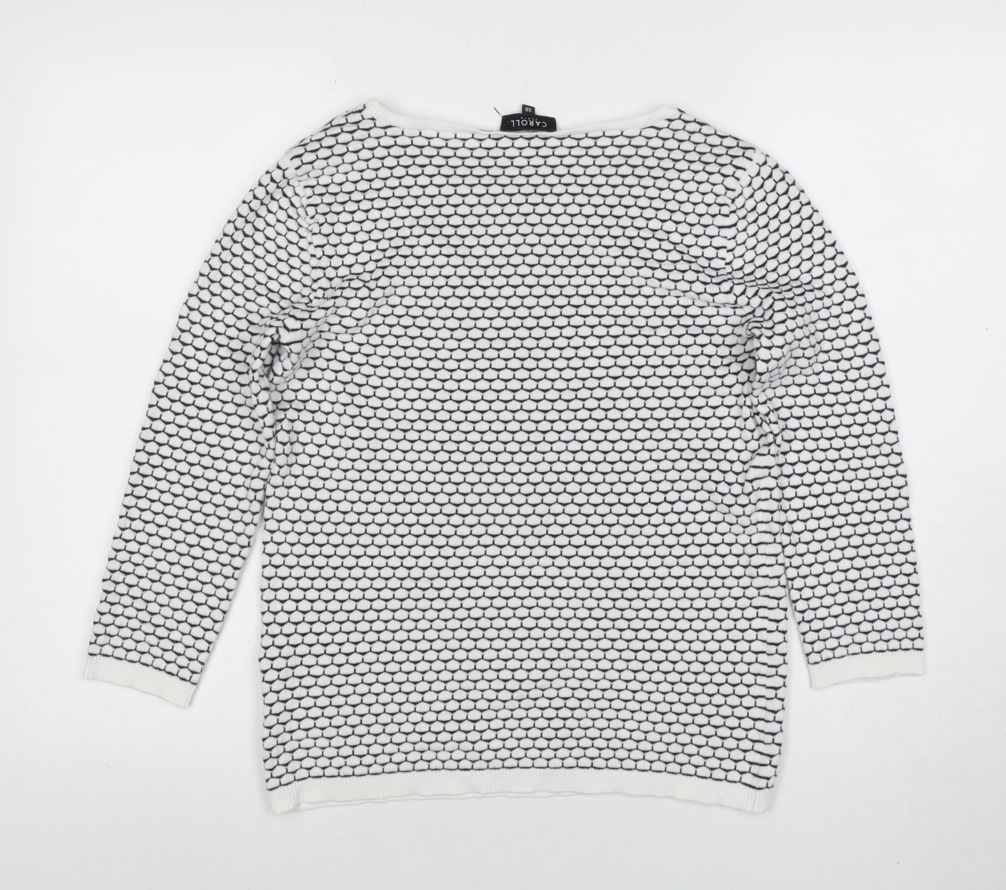 Caroll Women’s White Black Cotton Knit Pullover Jumper Size 10