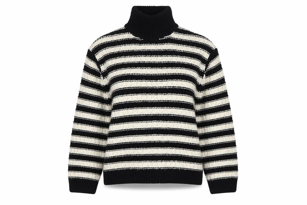 H&M Women’s Black White Striped Roll Neck Chunky Knit Jumper Size L