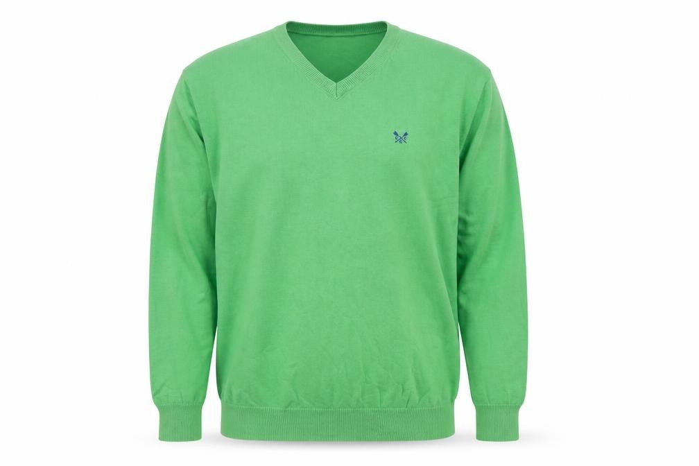 Crew Clothing Men's Green V-Neck Cotton Jumper Size M