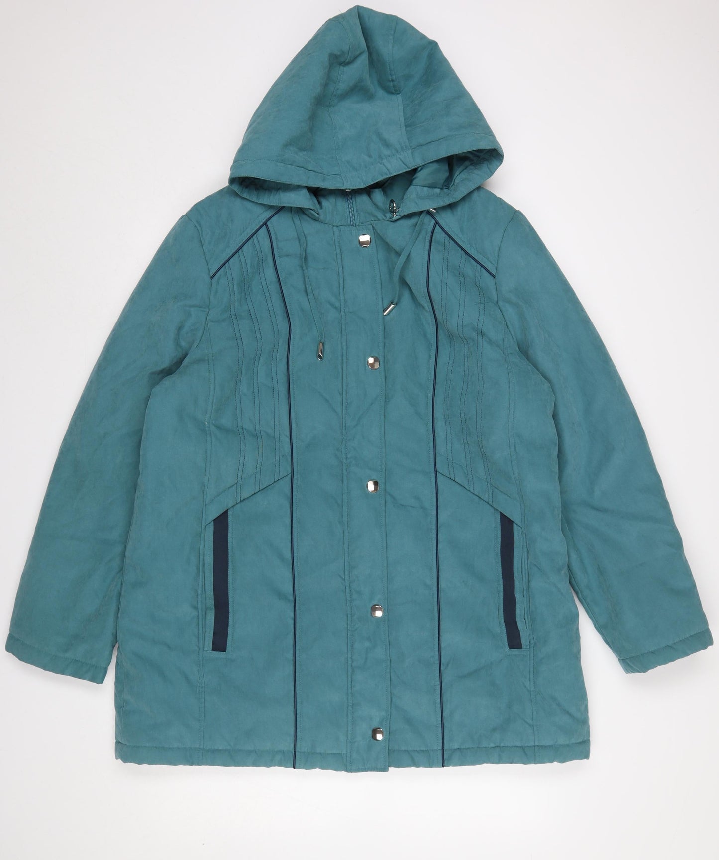 Anna Rose Women Deep Aqua Hooded Mid-Length Coat XL