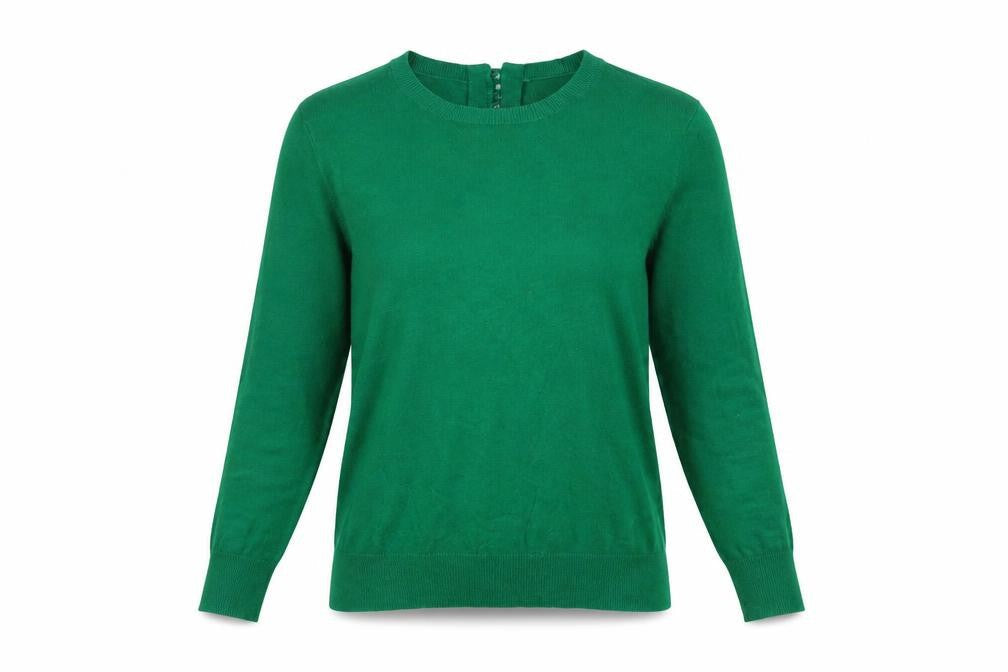 Savida Women’s Green Crew Neck Button Cuff Knit Jumper Size S