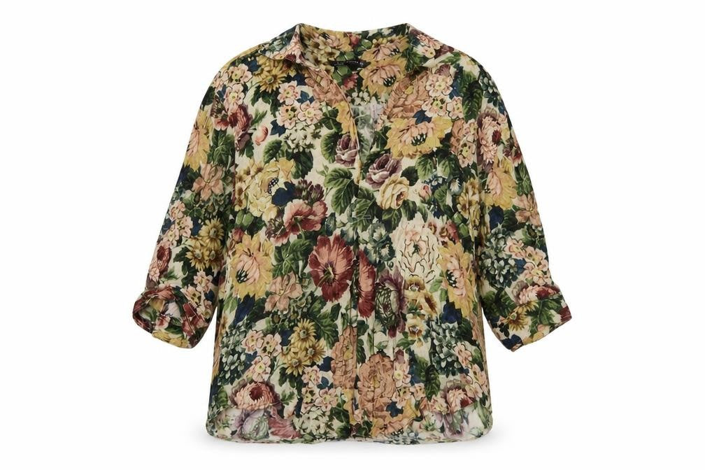Zara Woman Floral Multicoloured Viscose 3/4 Sleeve Tunic Blouse Size 8