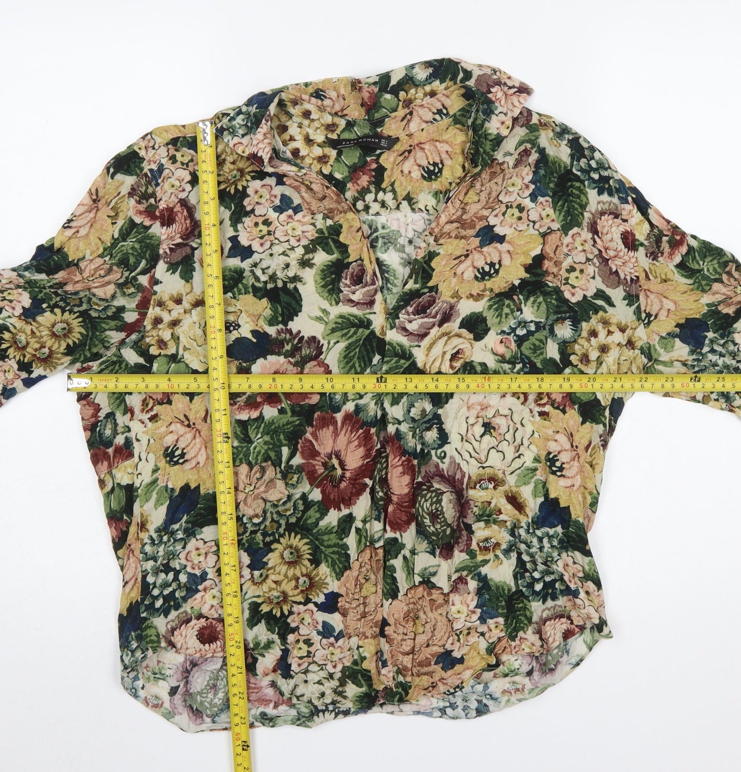 Zara Woman Floral Multicoloured Viscose 3/4 Sleeve Tunic Blouse Size 8