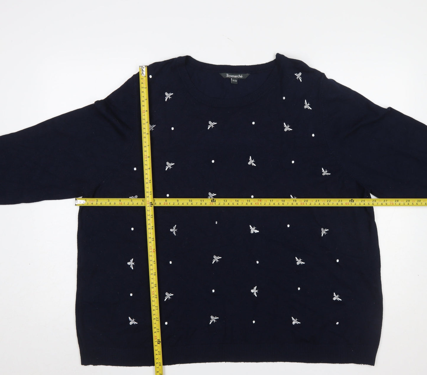 Bonmarché Women’s Navy Blue Embroidered Bee Jumper Size 24/26 Viscose Blend