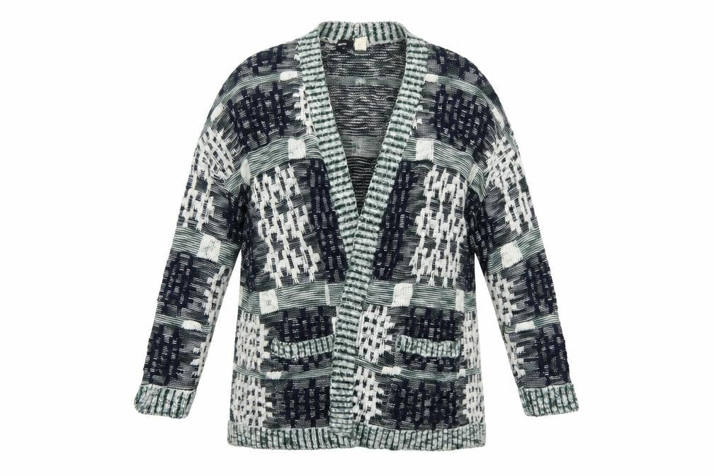 Front view of BDG women’s multicoloured knit long sleeve cardigan, size S