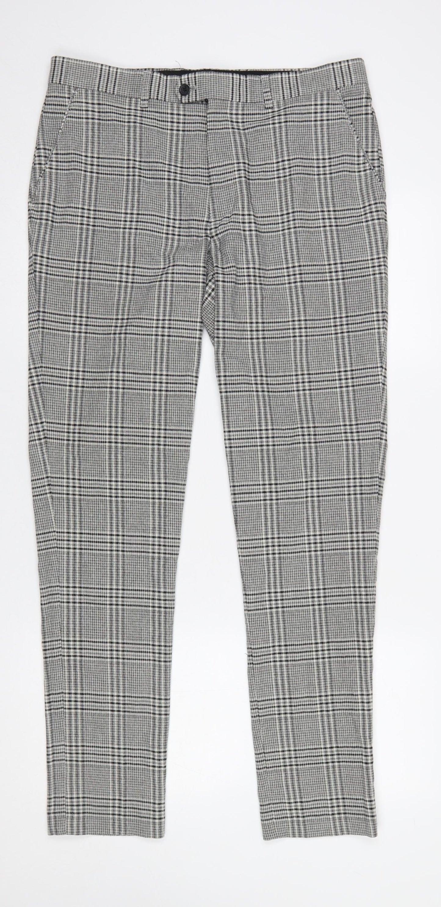 Gianni Feraud Men's Grey Check Slim Trousers Size 34W 32L