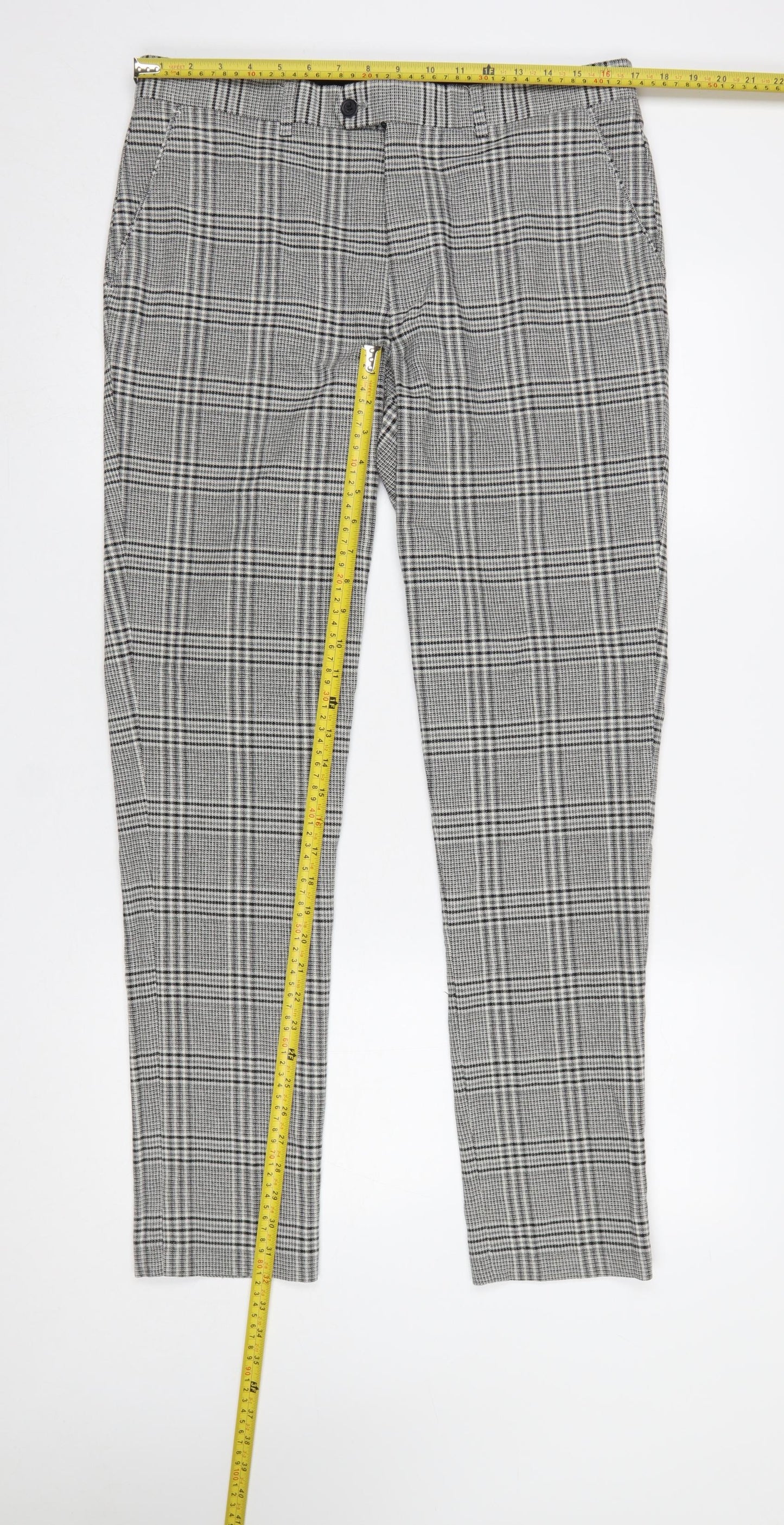Gianni Feraud Men's Grey Check Slim Trousers Size 34W 32L